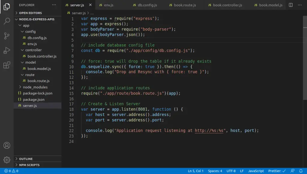 VS Code of Node RESTful APIs with Sequelize ORM