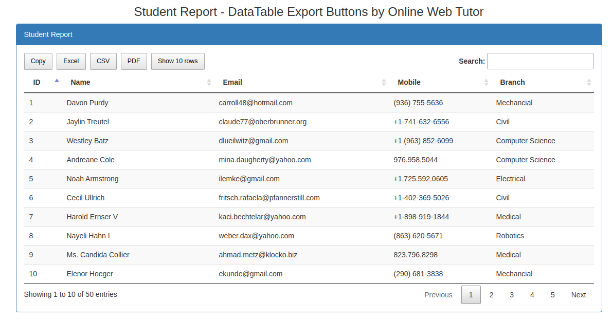 DataTable Excel Data Export in CodeIgniter 4 Tutorial