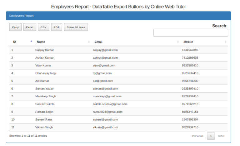 DataTable Data Export in CakePHP 4 Tutorial