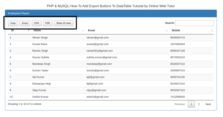 PHP & MySQLi How To Add Export Buttons To DataTable Tutorial